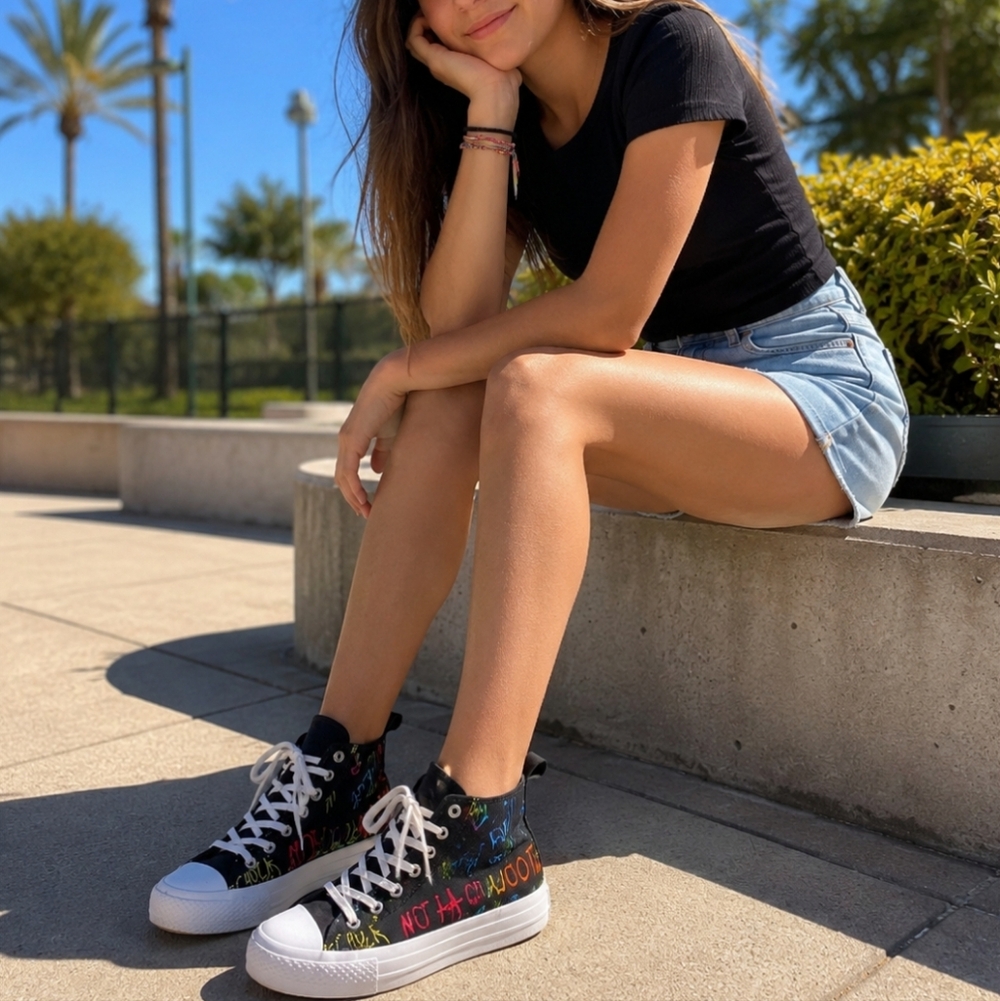 Converse ALL STAR Kids Graffiti Print  High-Top Sneakers SZ 4 Girls Lace Up